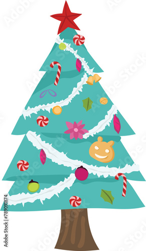 Christmas tree cartoon on a transparent background.