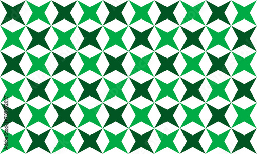 Green, Abstract Seamless geometric pattern with green stars checkerboard background. Vector illustration, repeat star pattern design for fabric printing, star patter photo