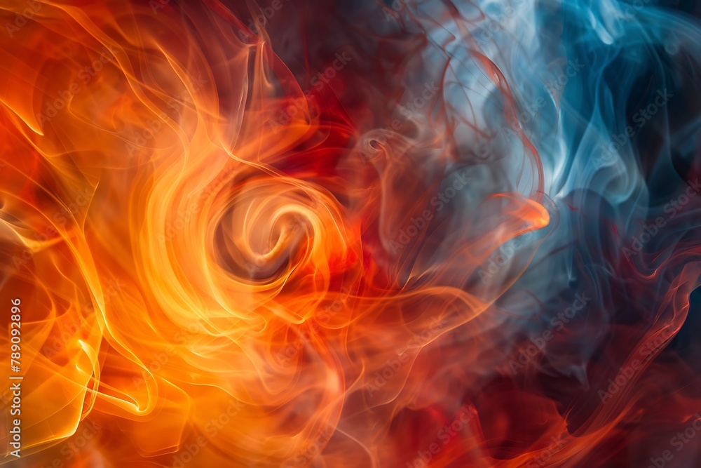 : A swirling vortex of fire, its vibrant orange and red hues illuminating wisps of smoke that dance within.