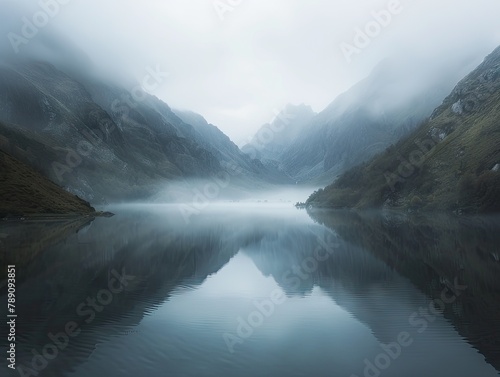 Mist-Shrouded Valley: Serene Lake and Haunting Calls