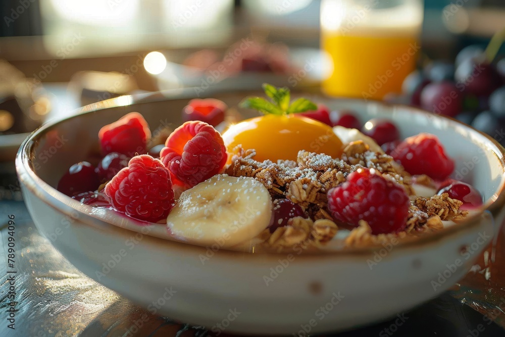 Homemade granola with yogurt and berries, close-up. Homemade granola with yogurt and berries, close-up.