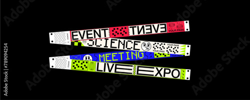SCIENCE WRISTBAND control bracelets for EVENT, science, meeting, live expo, Vector mockup bracelets - wristband for school or scientific conference in a futuristic style.
