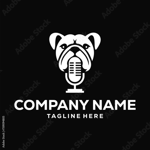 bulldog pet cute dog singing microphone music logo modern icon vector illustration, design inspiration.