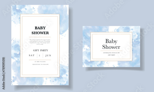 Designer baby shower watercolor invitation card for baby and kids new born celebration. Modern banner, template. It's a boy. Vector illustration