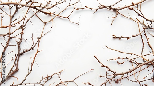 frame with dry and fresh branches isolated on white background flat lay top view   Generative AI