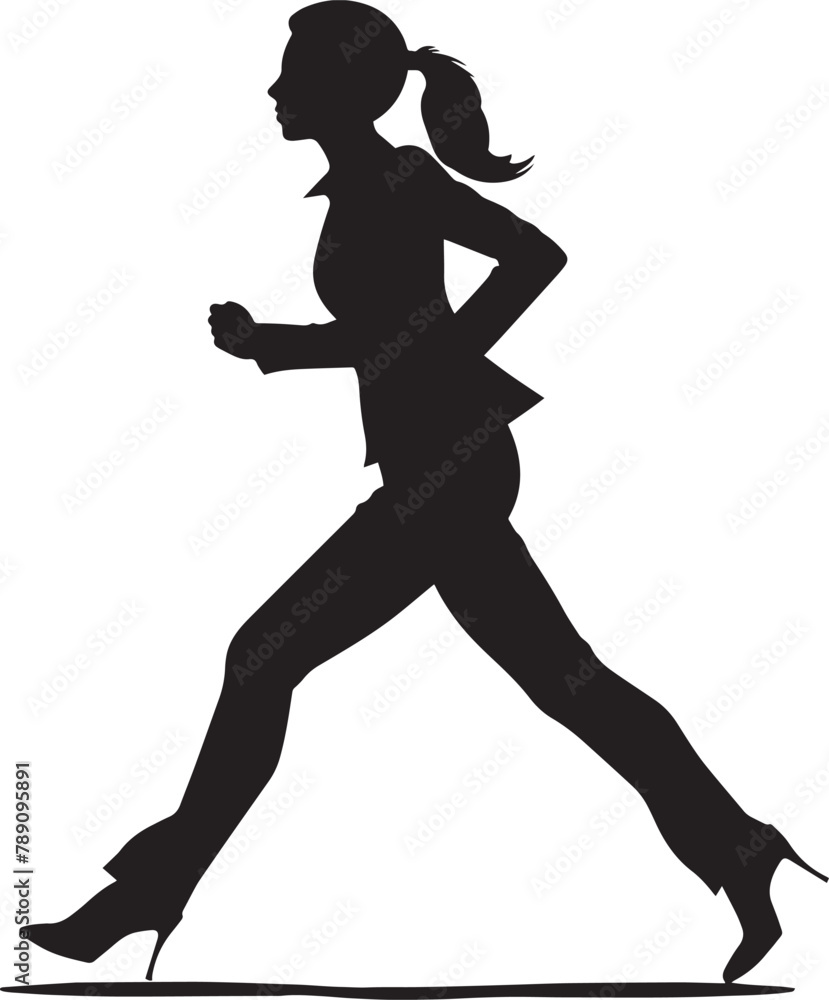 businesswoman running full body silhouette vector black on white background