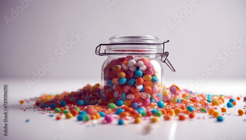 white confetti jar Candy isolated 3d sweet bonbon pot windowpane container sugared-almond cake pastry sugar three-dimensional party graphic sugary colourful picturesque mixture foo photo