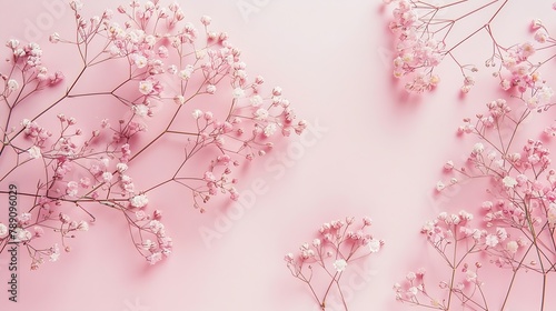 Gypsophila flowers on pastel background Flat lay top view copy space   Generative AI