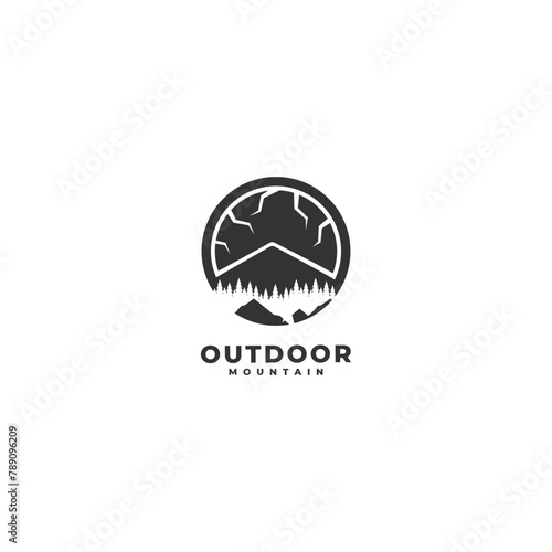 pine forest mountain and camping site logo icon vector template