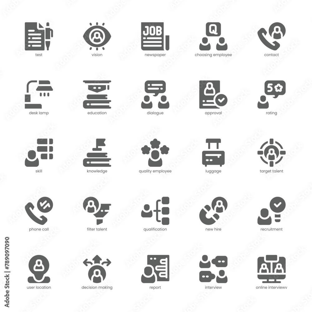 Hiring Process icon pack for your website, mobile, presentation, and logo design. Hiring Process icon glyph design. Vector graphics illustration and editable stroke. Hiring Process icon pack for your website, mobile, presentation, and logo design. Hiring Process icon glyph design. Vector graphics illustration and editable stroke.