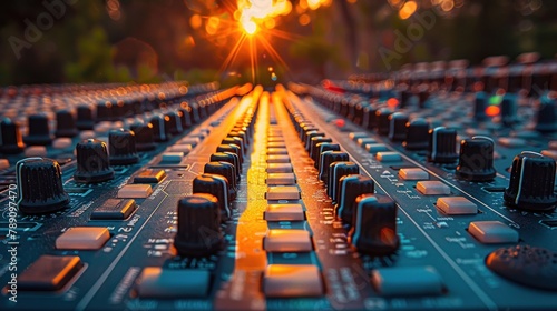 mixing console on table on sunlight. © Danang