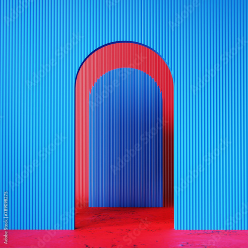 Blue And Red Scene Minimal Geometric