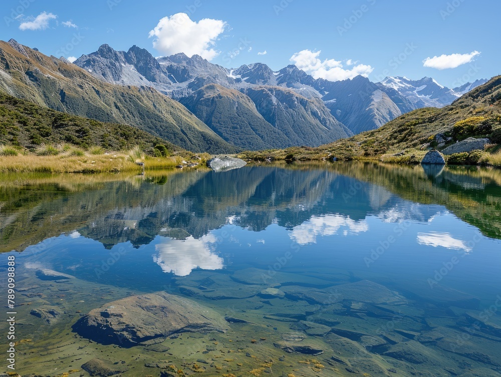 Fototapeta premium Azure Reflections: Serene Lakes Mirroring the Sky Above