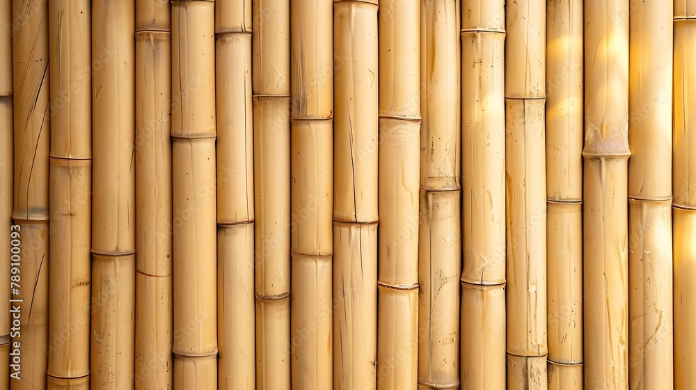 Fototapeta premium light background of wood texture simple pattern closeup tropical bamboo wall texture background Flat lay top view copy space : Generative AI