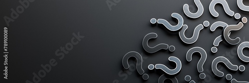Black question mark on black background with empty copy space on left side, FAQ Concept. 3D Rendering