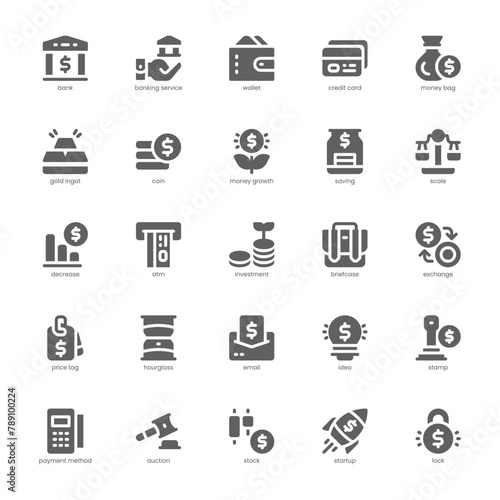 Banking Service icon pack for your website, mobile, presentation, and logo design. Banking Service icon glyph design. Vector graphics illustration and editable stroke.