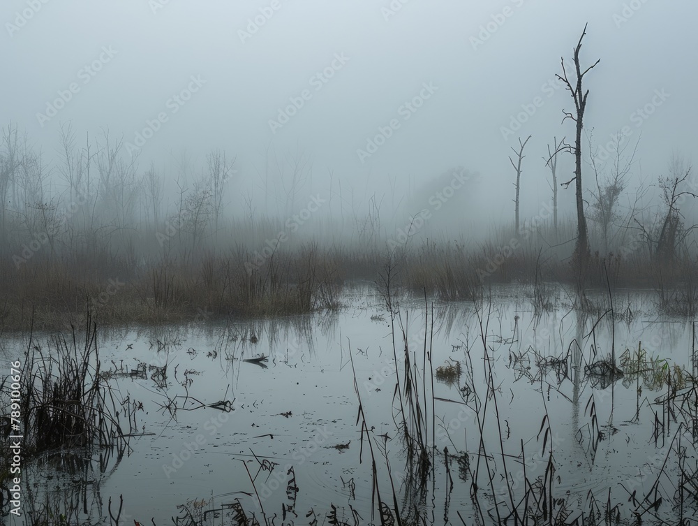 Fototapeta premium Mist hung low over the marsh