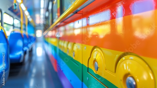 City Bus with Rainbow Decals Celebrating Pride
