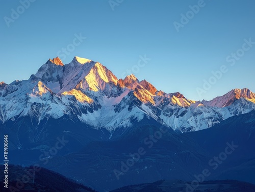 Mountain Majesty: Sunlit Peaks and Snowy Adornments