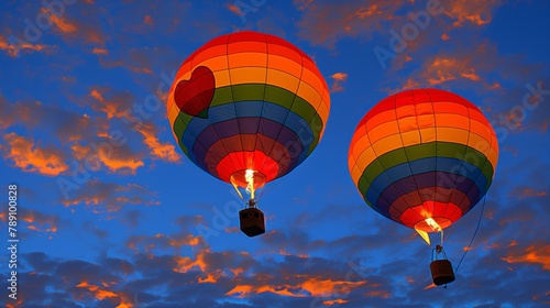 Colorful Hot Air Balloons Floating at Sunset Sky