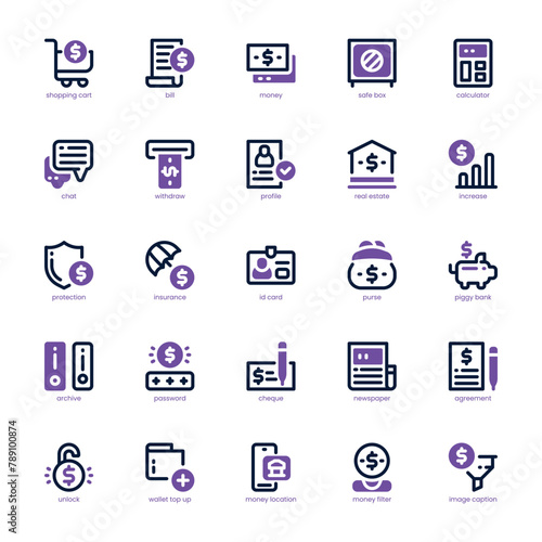 Banking Service icon pack for your website, mobile, presentation, and logo design. Banking Service icon dual tone design. Vector graphics illustration and editable stroke.