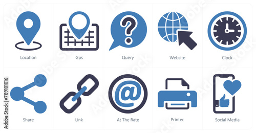 A set of 10 contact icons as location, gps, query