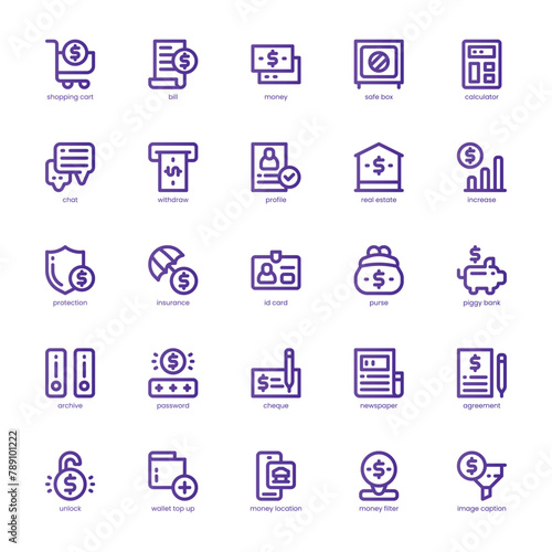 Banking Service icon pack for your website, mobile, presentation, and logo design. Banking Service icon basic line gradient design. Vector graphics illustration and editable stroke.