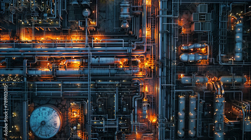 Aerial View of Chemical Plant at Dusk in Oil and Gas Industry