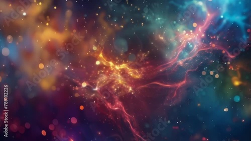 Dazzling sparks of color ignite and fade on a dark background creating an otherworldly atmosphere in this footage. photo