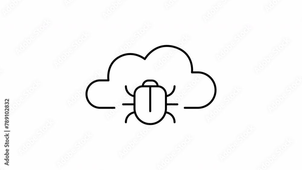 Animated line icon of cloud with bug virus. cyber security icon with alpha channel Animated line icon of cloud with bug virus. cyber security icon with alpha channel