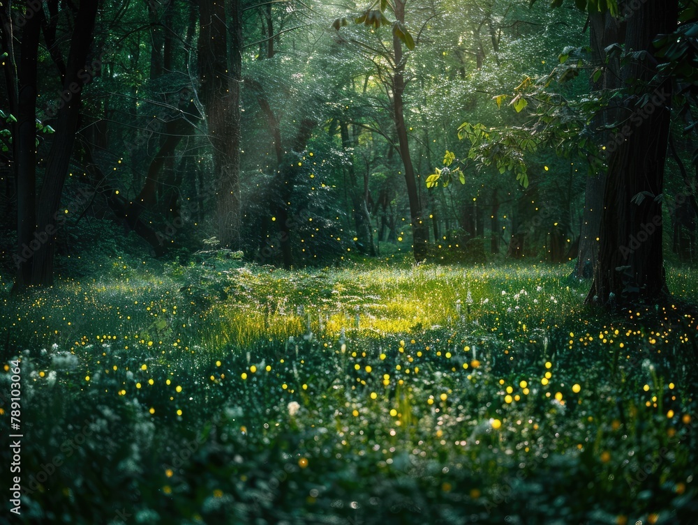 Fototapeta premium Enchanted Clearing: Dancing with Fireflies