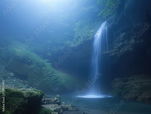 Valley's Veil: Cascading Waters in the Misty Depths © Ilsol