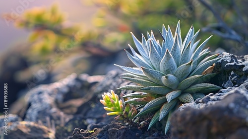 Silversword endemic exotic tropical plant Hawaii Haleakala volcano Maui USA : Generative AI photo