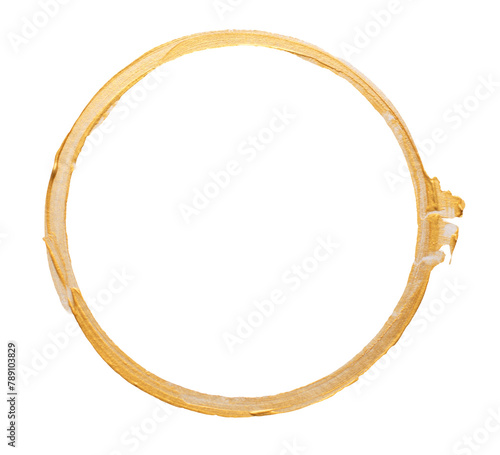 Golden paint stroke frame on white, artistic for backgrounds and design.
