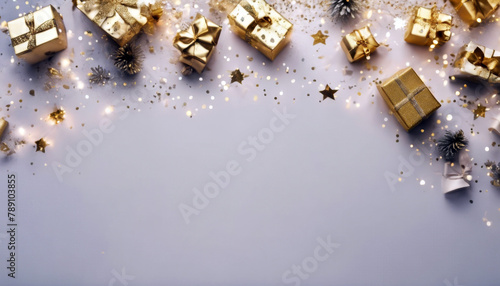 Christmas space sparkling copy gifts top confetti design box garland glitter greeting Above gold Xmas lights poster Background confetti card banner gift banner holi