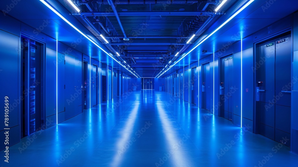 Fototapeta premium liminal space, blue, empty hallway