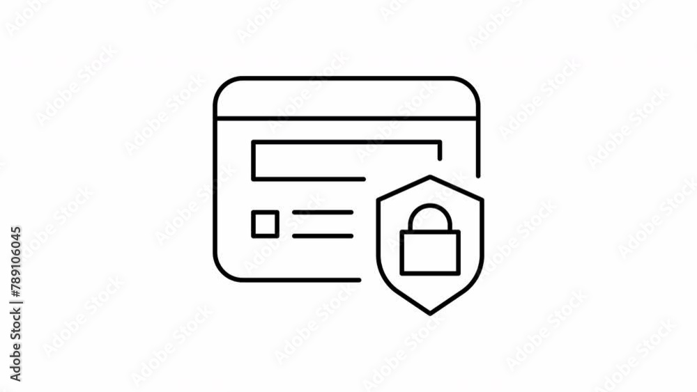 Animated line icon of card with lock shield. secure payment concept. cybersecurity icon with alpha channel Animated line icon of card with lock shield. secure payment concept. cybersecurity icon with alpha channel