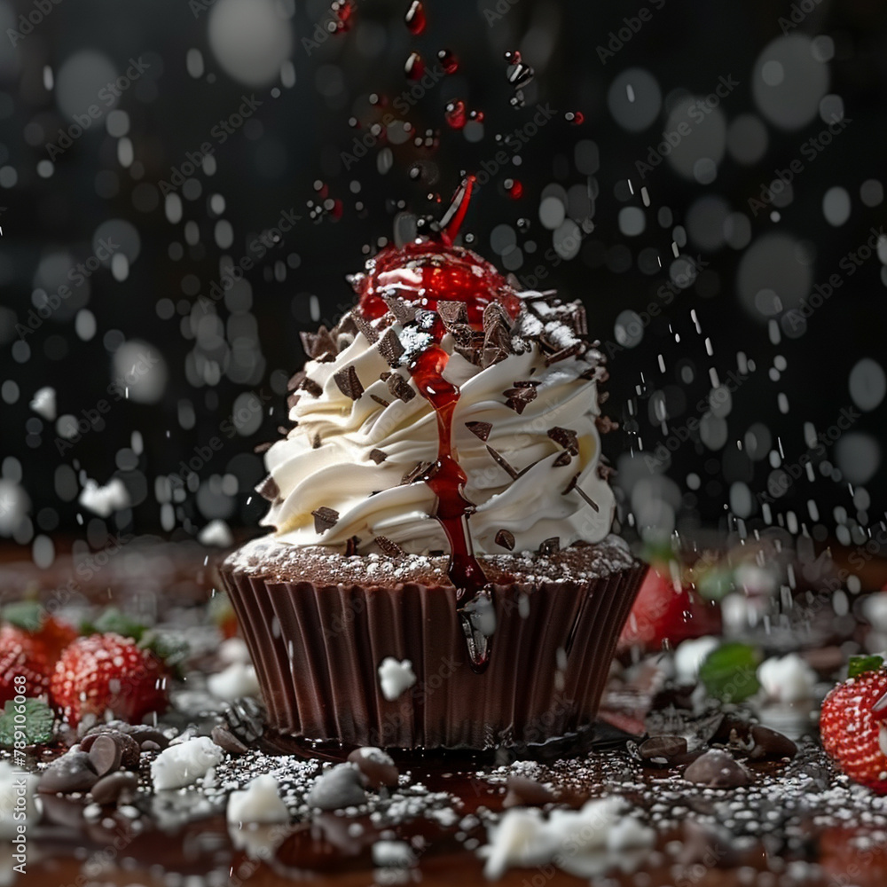 Chocolate Cupcake with Whipped Cream and Cherry Chocolate Cupcake with Whipped Cream and Cherry