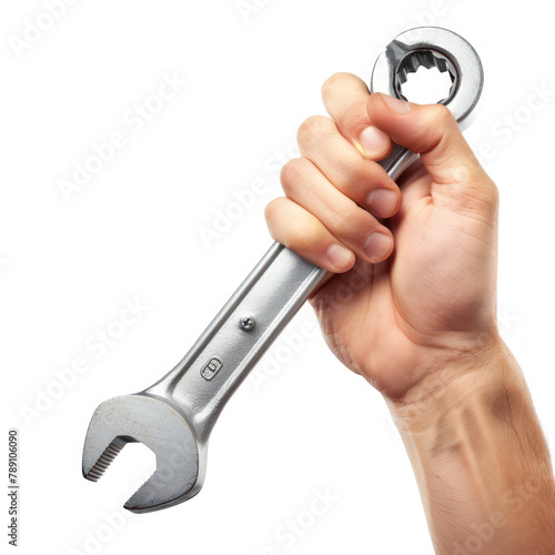 hand holding wrench on transparency background PNG 