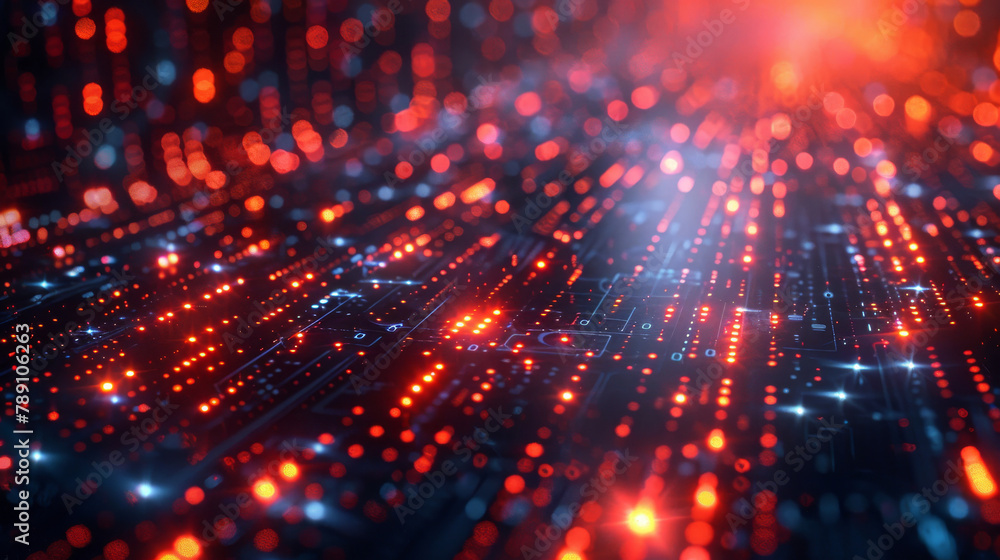 3d, abstract or art of bokeh, grid or futuristic, space or tunnel as cybersecurity wallpaper cpu. Red, dots or lights as stars, energy or stream of particle, data storage as creative gaming aesthetic 3d, abstract or art of bokeh, grid or futuristic, space or tunnel as cybersecurity wallpaper cpu. Red, dots or lights as stars, energy or stream of particle, data storage as creative gaming aesthetic