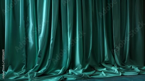 luxurious silk dupioni curtains in a deep emerald green hue perfect for creating a luxurious and regal atmosphere. . photo