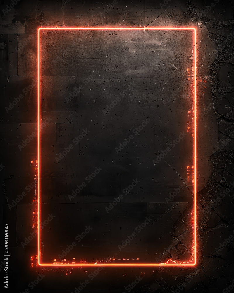 Orange neon light frame on a dark background with a glowing effect. Orange neon light frame on a dark background with a glowing effect.