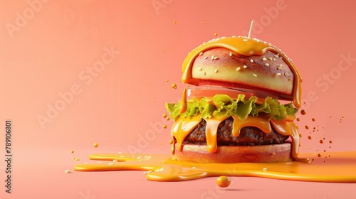 Creative Surreal Concept Burger Vibrant Melting Aesthetic Wallpaper Design with Blank Space for Text