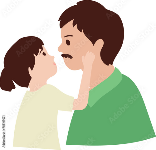 Father and daughter cartoon illustration on transparent background. 