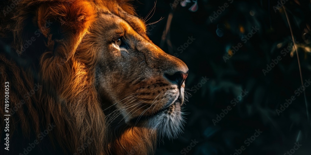 Naklejka premium A lion is staring at the camera with its mouth open