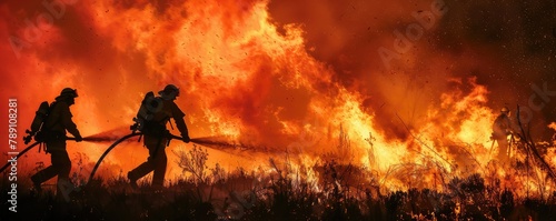 Experienced Firefighter Extinguishing a Wildland Fire Deep in the Woods. Wear proffessional safe uniform.
