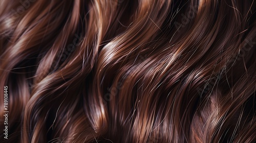 Brown hair closeup as a background Womens long brown hair Beautifully styled wavy shiny curls Hair coloring Hairdressing procedures extension : Generative AI