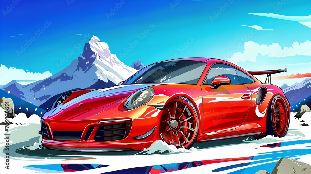 Naklejka premium Colorful cartoon-style sports car, perfect for iPhone wallpaper.