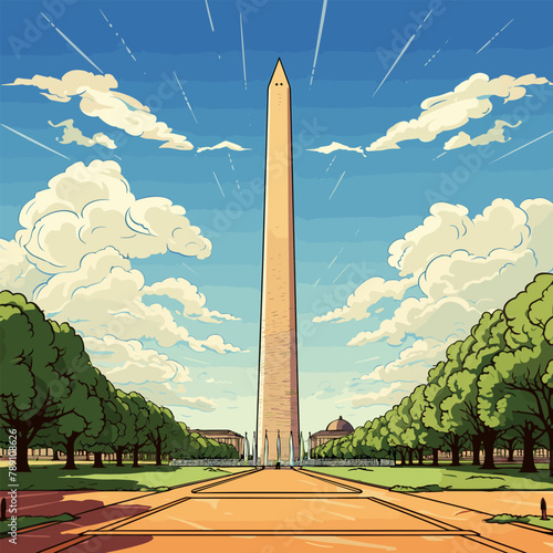 Washington Monument. Washington Monument hand-drawn comic illustration. Vector doodle style cartoon illustration