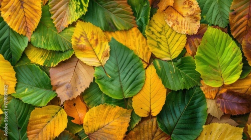 Vibrant hues of green yellow and orange blanket the autumn park in a stunning collection of beautiful colorful leaves